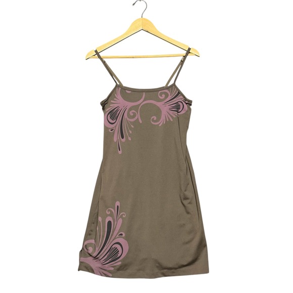 Athleta Brown Pink Floral Spaghetti Strap Mini Dress Size S - Picture 2 of 10